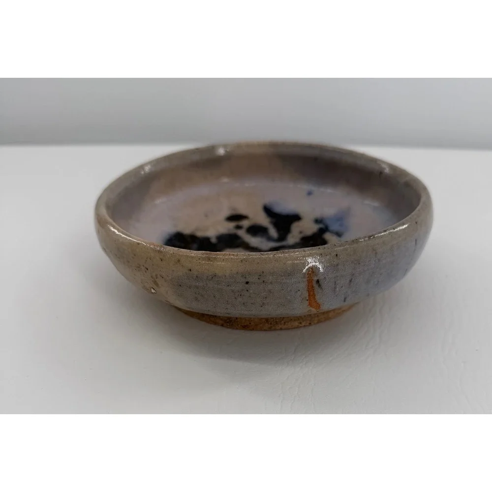 Studio Pottery Bowl Dish Blue Gray Abstract Reactive Glaze Artisan Home Decor